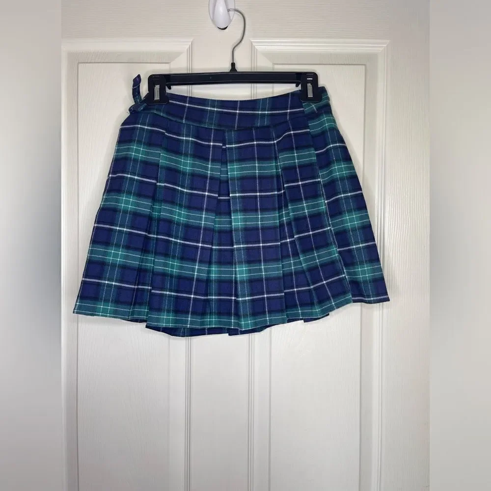 Forever 21 buckled pleated plaid skirt green and blue size M - Picture 4 of 8